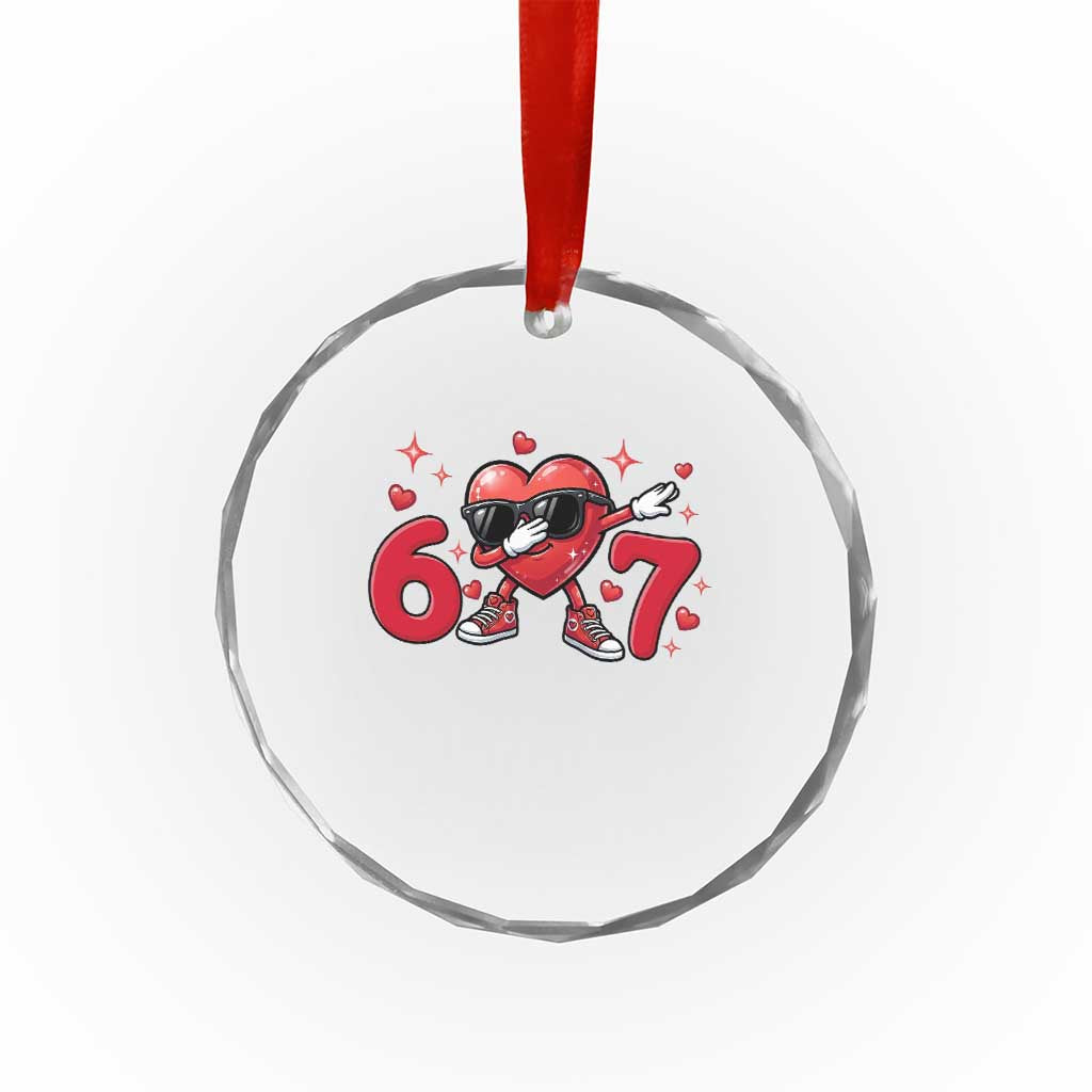 Funny Six Seven 67 Valentines Dabbing Heart Crystal Glass Ornament TS11 Print Your Wear