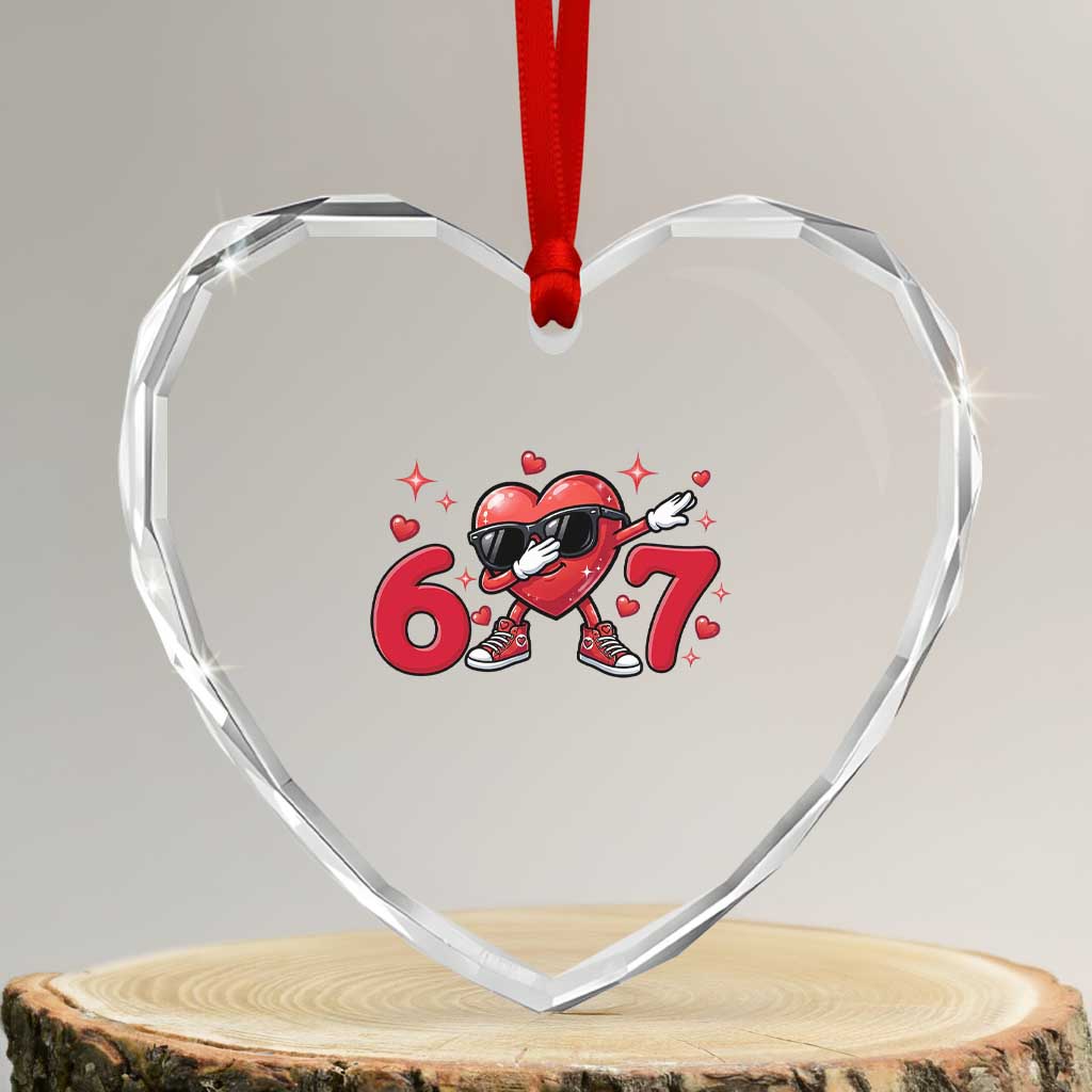 Funny Six Seven 67 Valentines Dabbing Heart Heart Crystal Glass Ornament TS11 Transparent Glass 3'' Heart Print Your Wear
