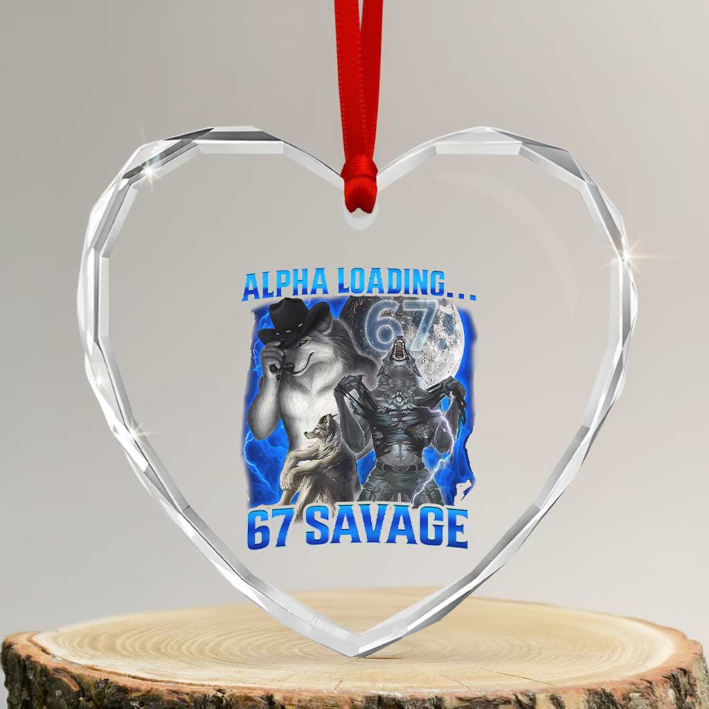 Funny Six Seven Alpha Wolf Heart Crystal Glass Ornament Alpha Loading 67 Savage Wolves Moon Meme TS11 Transparent Glass 3'' Heart Print Your Wear