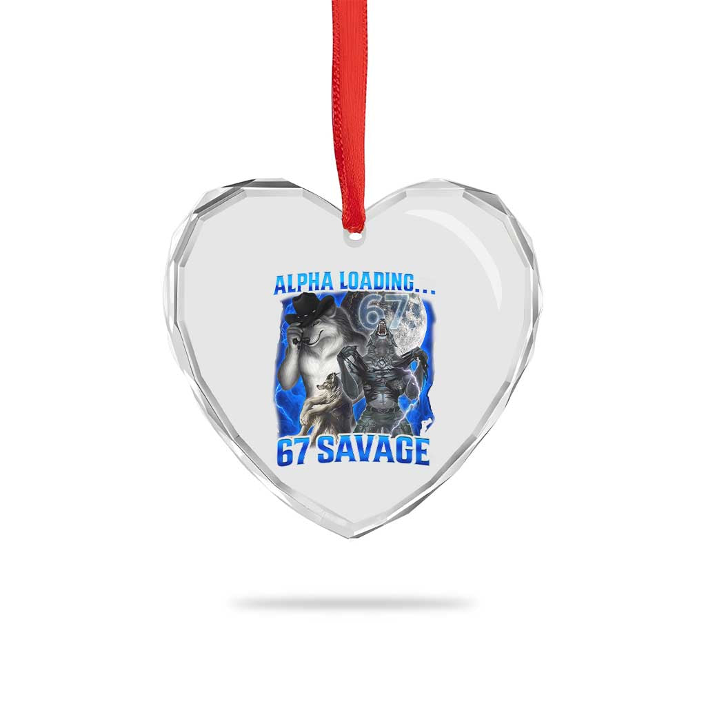 Funny Six Seven Alpha Wolf Heart Crystal Glass Ornament Alpha Loading 67 Savage Wolves Moon Meme TS11 Print Your Wear