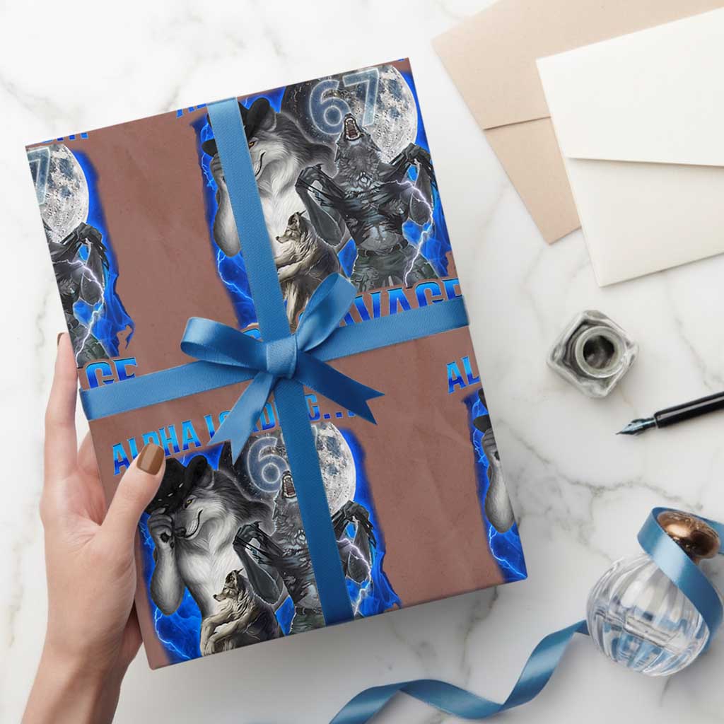 Funny Six Seven Alpha Wolf Wrapping Paper Roll Alpha Loading 67 Savage Wolves Moon Meme TS11 Mocha Print Your Wear