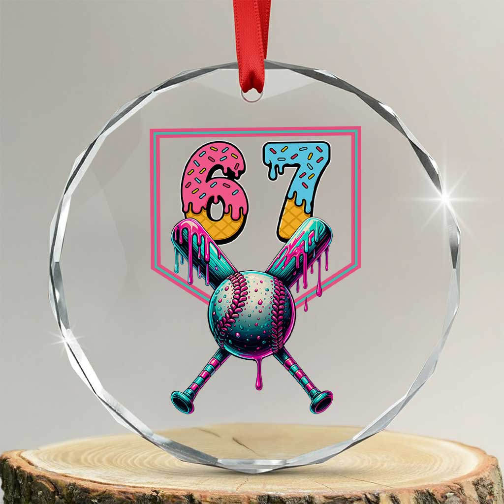 Funny Six Seven Baseball Drip Crystal Glass Ornament Number 67 Meme Drippy Bats TS02 Transparent Glass 3'' Circle Print Your Wear