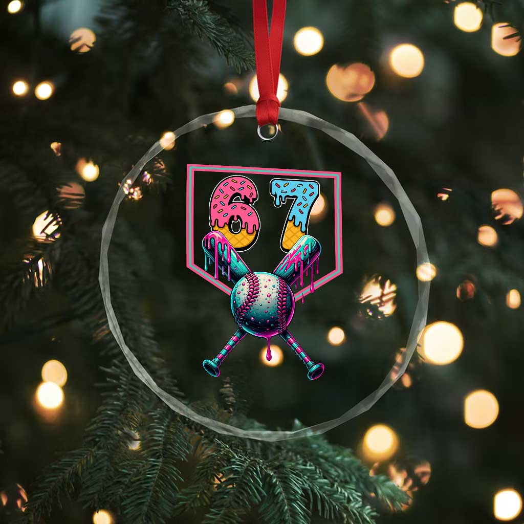 Funny Six Seven Baseball Drip Crystal Glass Ornament Number 67 Meme Drippy Bats TS02 Print Your Wear