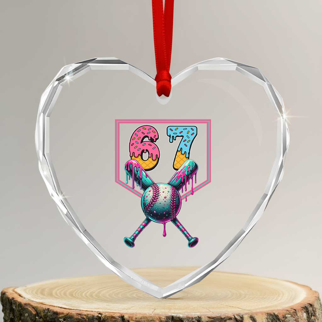 Funny Six Seven Baseball Drip Heart Crystal Glass Ornament Number 67 Meme Drippy Bats TS02 Transparent Glass 3'' Heart Print Your Wear