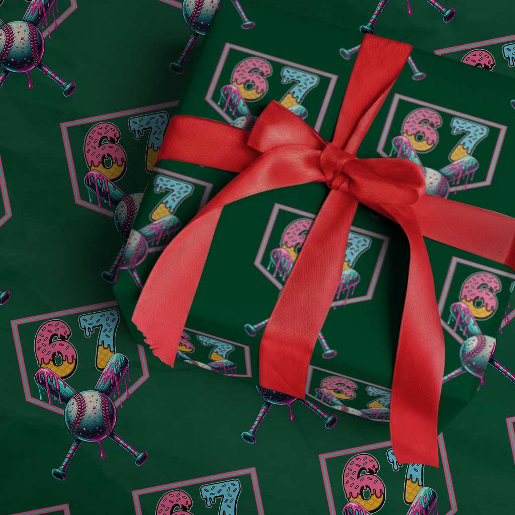 Funny Six Seven Baseball Drip Wrapping Paper Roll Number 67 Meme Drippy Bats TS02 Green Print Your Wear