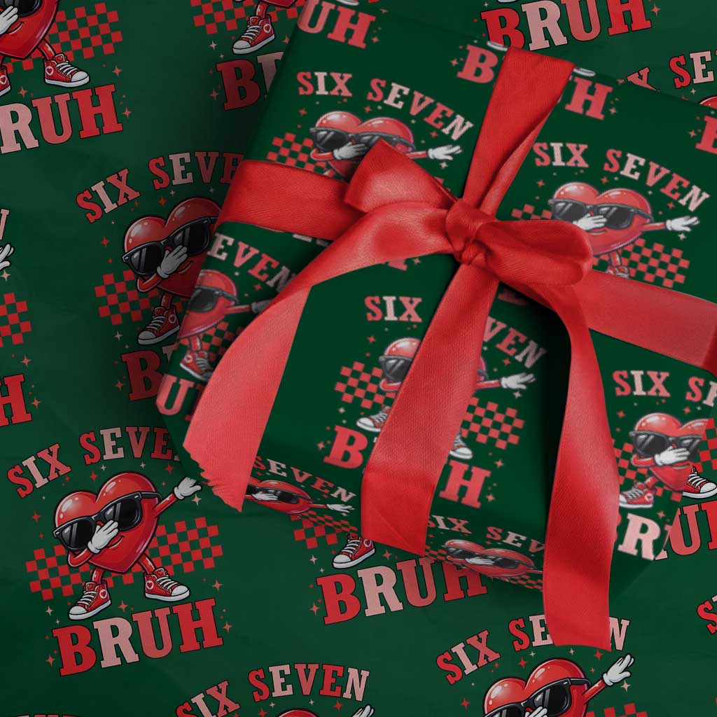 Funny Six Seven Bruh Valentines Day Wrapping Paper Roll Six Seven Dabbing Heart TS11 Green Print Your Wear