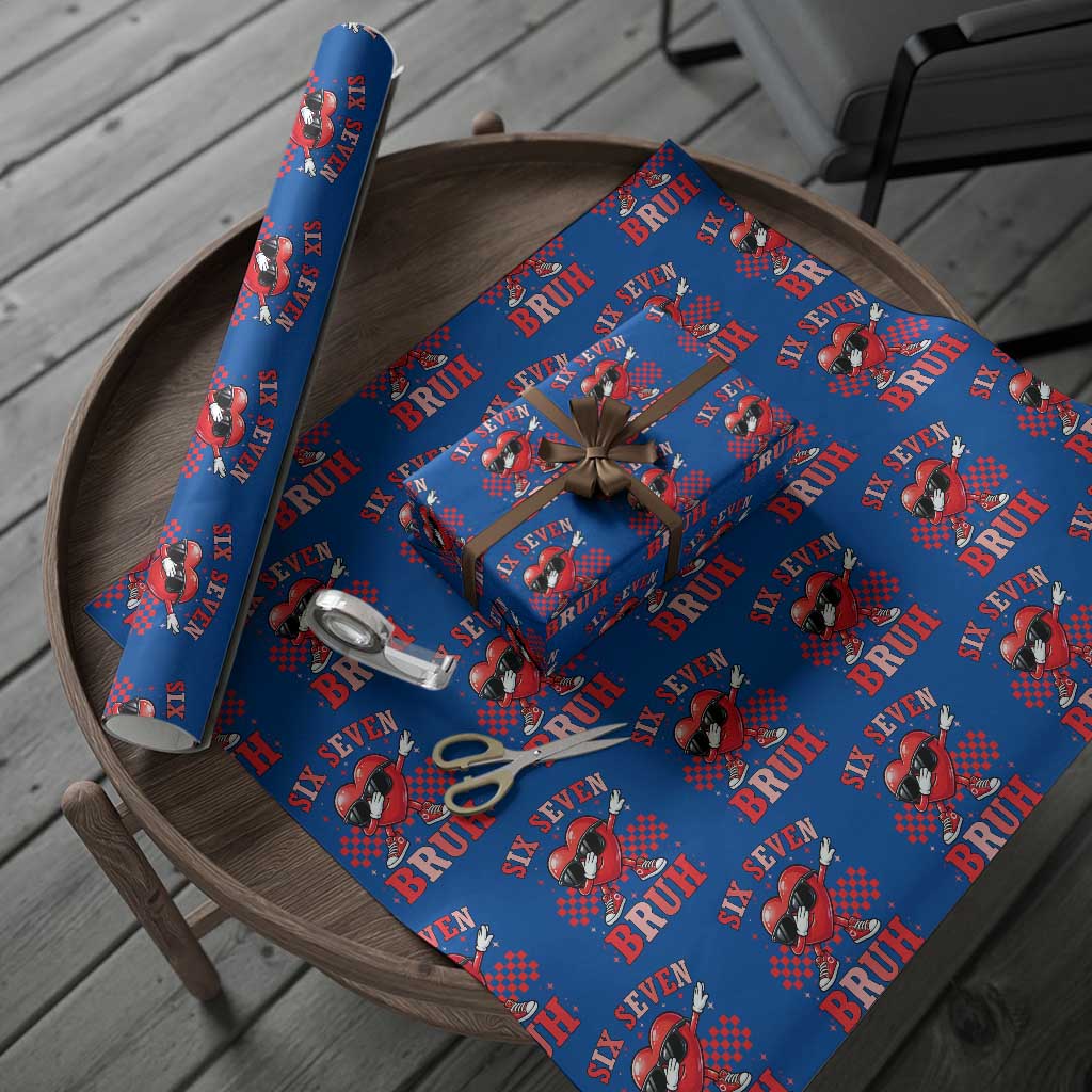 Funny Six Seven Bruh Valentines Day Wrapping Paper Roll Six Seven Dabbing Heart TS11 Blue Print Your Wear