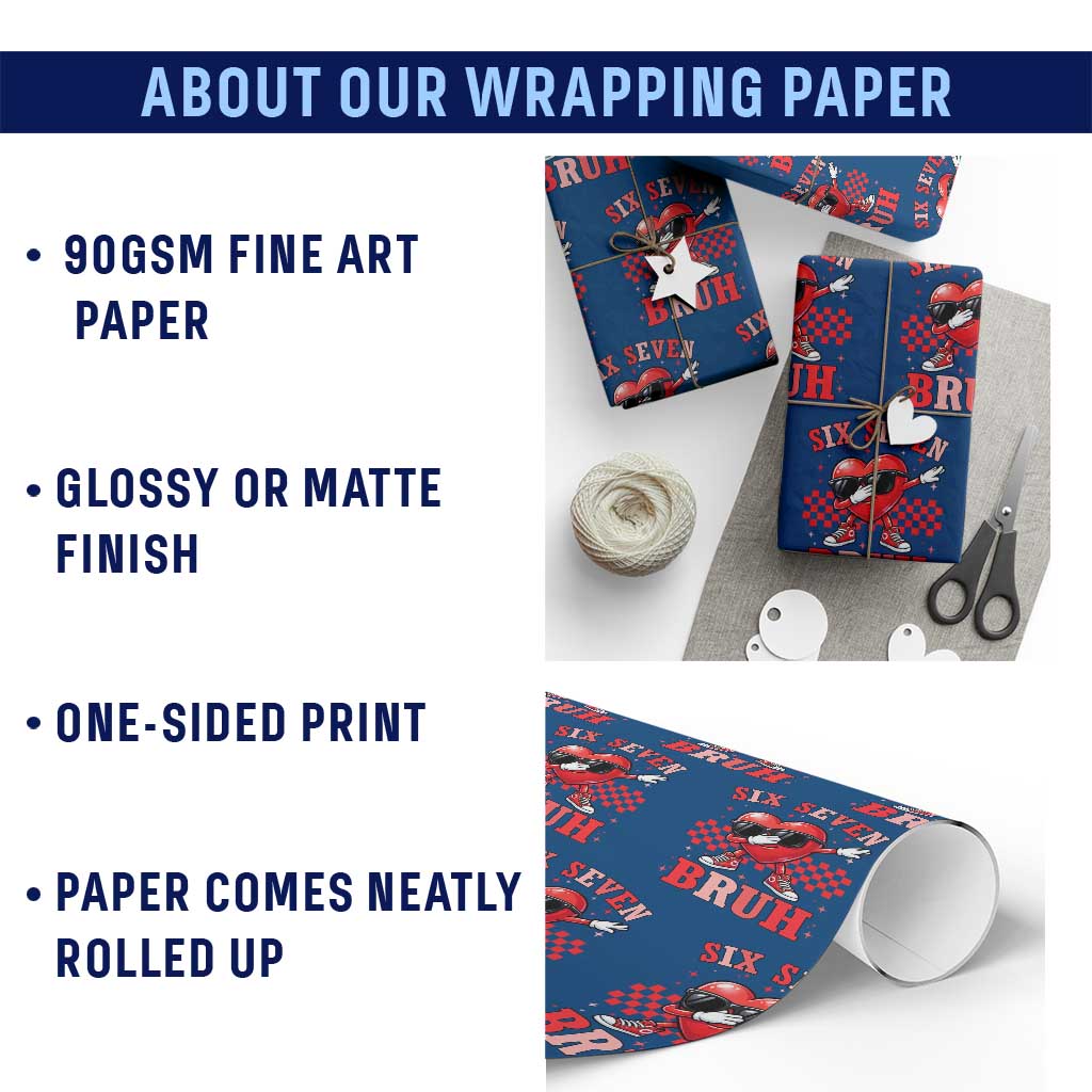 Funny Six Seven Bruh Valentines Day Wrapping Paper Roll Six Seven Dabbing Heart TS11 Print Your Wear