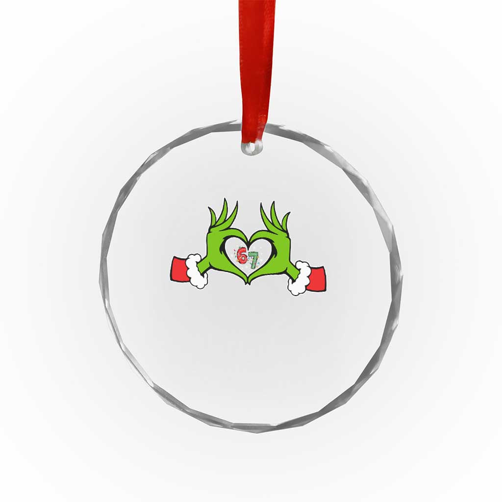 Funny Six Seven Christmas 67 Meme Gen Alpha Elf Heart Hands Crystal Glass Ornament TS11 Print Your Wear
