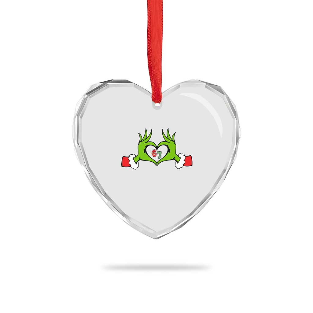 Funny Six Seven Christmas 67 Meme Gen Alpha Elf Heart Hands Heart Crystal Glass Ornament TS11 Print Your Wear