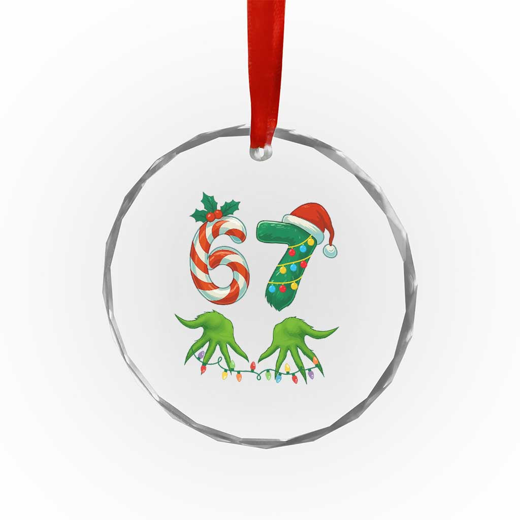 Funny Six Seven Christmas 67 Meme Gen Alpha Slang Elf Hands Crystal Glass Ornament TS11 Print Your Wear