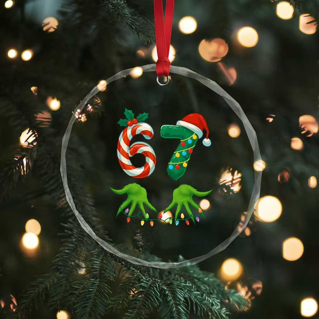 Funny Six Seven Christmas 67 Meme Gen Alpha Slang Elf Hands Crystal Glass Ornament TS11 Print Your Wear