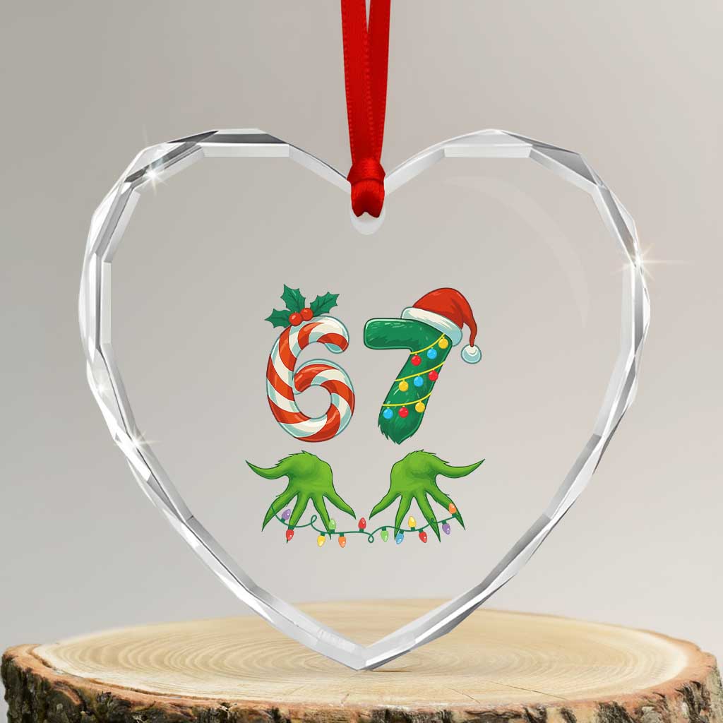 Funny Six Seven Christmas 67 Meme Gen Alpha Slang Elf Hands Heart Crystal Glass Ornament TS11 Transparent Glass 3'' Heart Print Your Wear