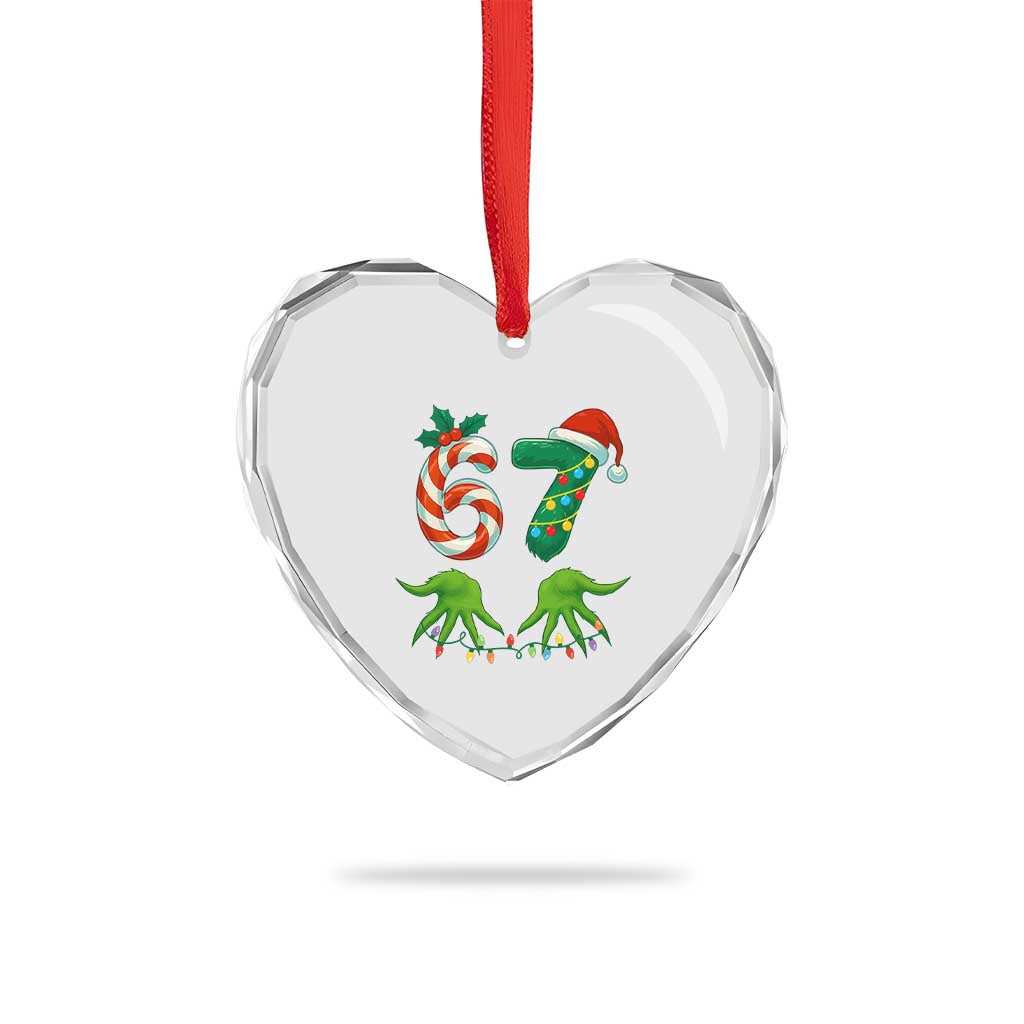 Funny Six Seven Christmas 67 Meme Gen Alpha Slang Elf Hands Heart Crystal Glass Ornament TS11 Print Your Wear