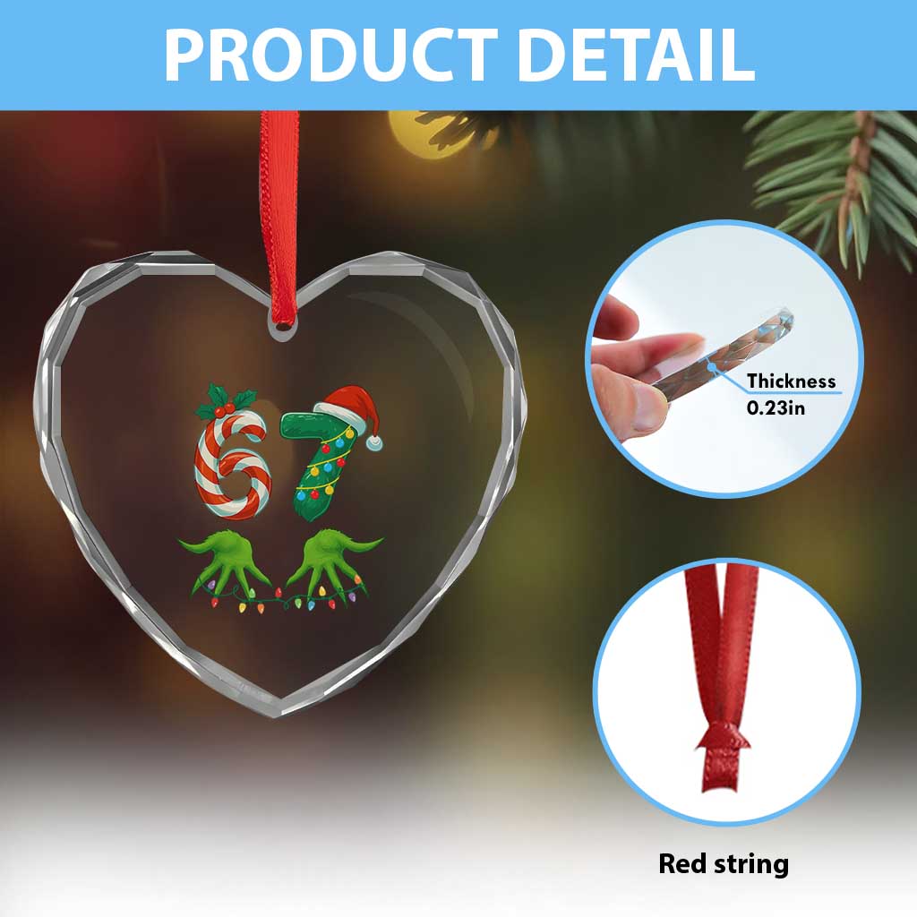 Funny Six Seven Christmas 67 Meme Gen Alpha Slang Elf Hands Heart Crystal Glass Ornament TS11 Print Your Wear