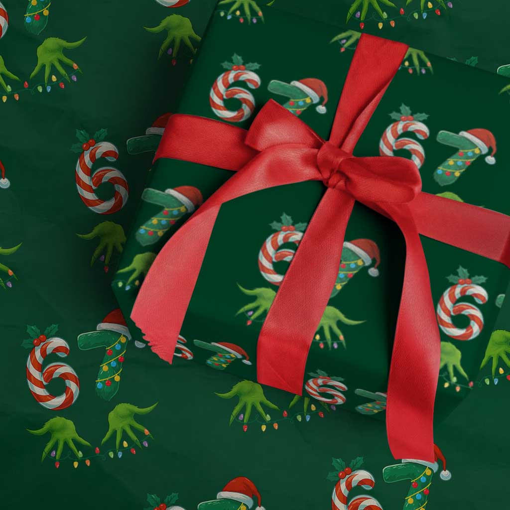 Funny Six Seven Christmas 67 Meme Gen Alpha Slang Elf Hands Wrapping Paper Roll TS11 Green Print Your Wear
