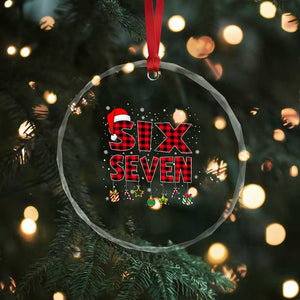 Funny Six Seven Christmas Crystal Glass Ornament 67 Meme Gen Alpha Slang Red Plaid Xmas Pajamas TS10 Print Your Wear
