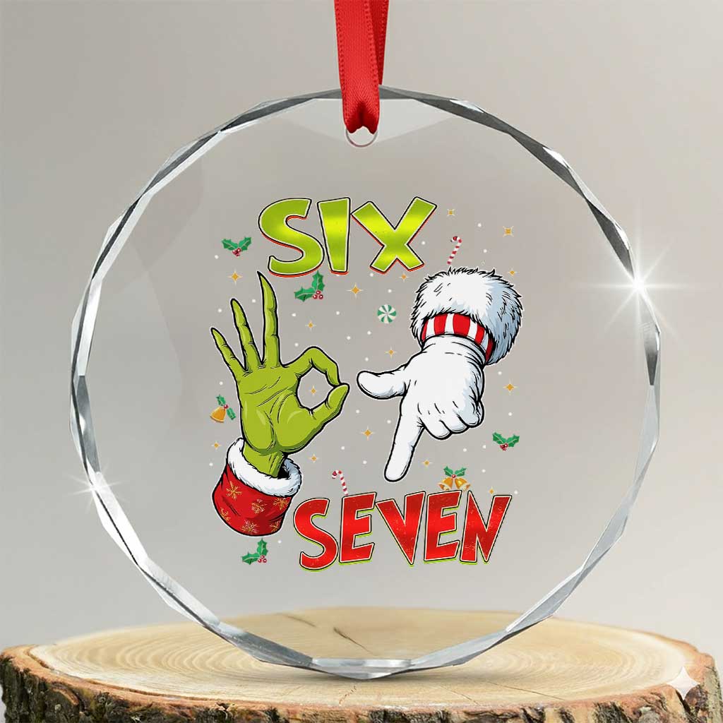 Funny Six Seven Christmas Crystal Glass Ornament 67 Meme Xmas Santa Elf Hand Gen Alpha TS11 Transparent Glass 3'' Circle Print Your Wear