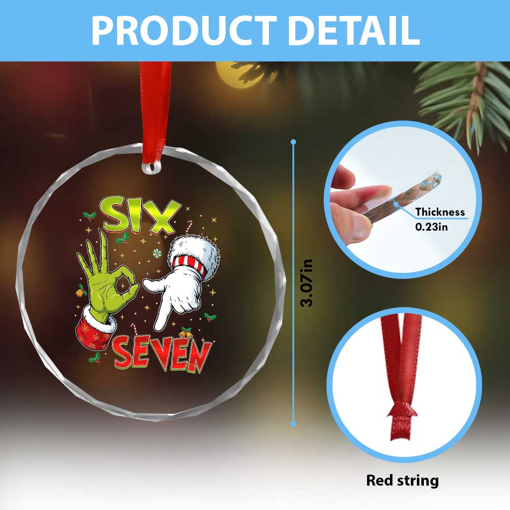 Funny Six Seven Christmas Crystal Glass Ornament 67 Meme Xmas Santa Elf Hand Gen Alpha TS11 Print Your Wear