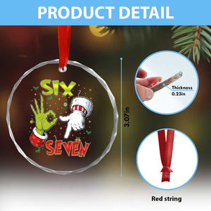 Funny Six Seven Christmas Crystal Glass Ornament 67 Meme Xmas Santa Elf Hand Gen Alpha TS11 Print Your Wear