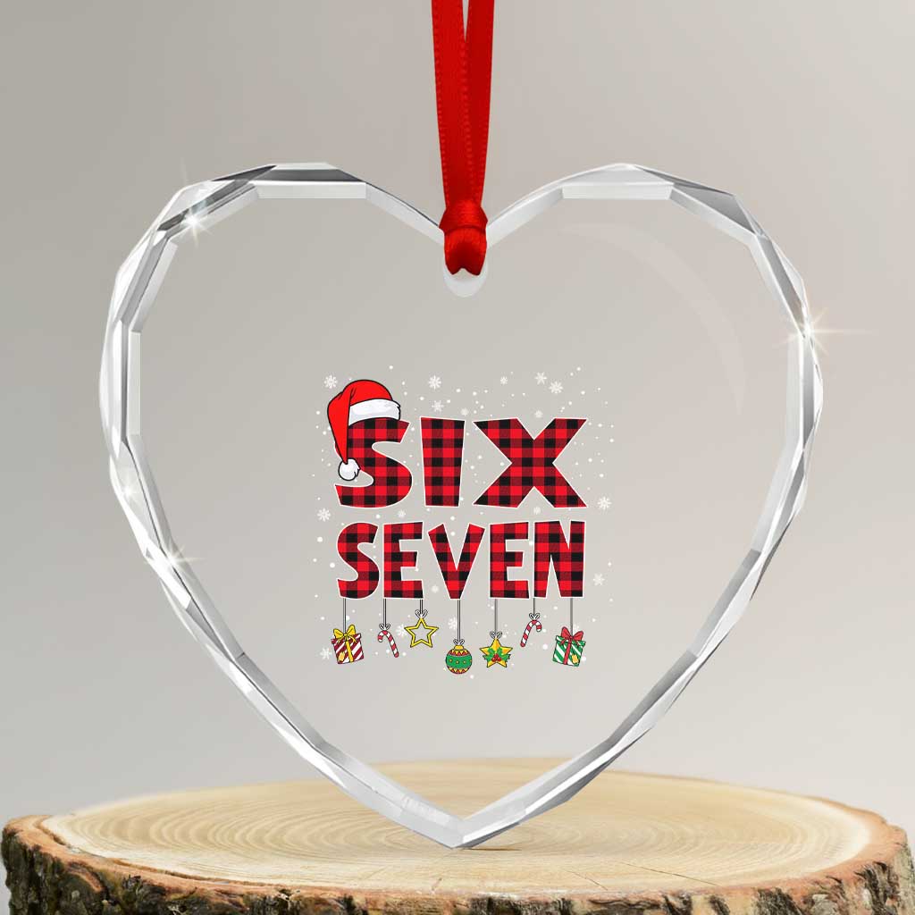 Funny Six Seven Christmas Heart Crystal Glass Ornament 67 Meme Gen Alpha Slang Red Plaid Xmas Pajamas TS10 Transparent Glass 3'' Heart Print Your Wear