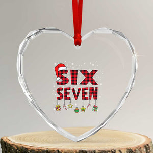 Funny Six Seven Christmas Heart Crystal Glass Ornament 67 Meme Gen Alpha Slang Red Plaid Xmas Pajamas TS10 Transparent Glass 3'' Heart Print Your Wear
