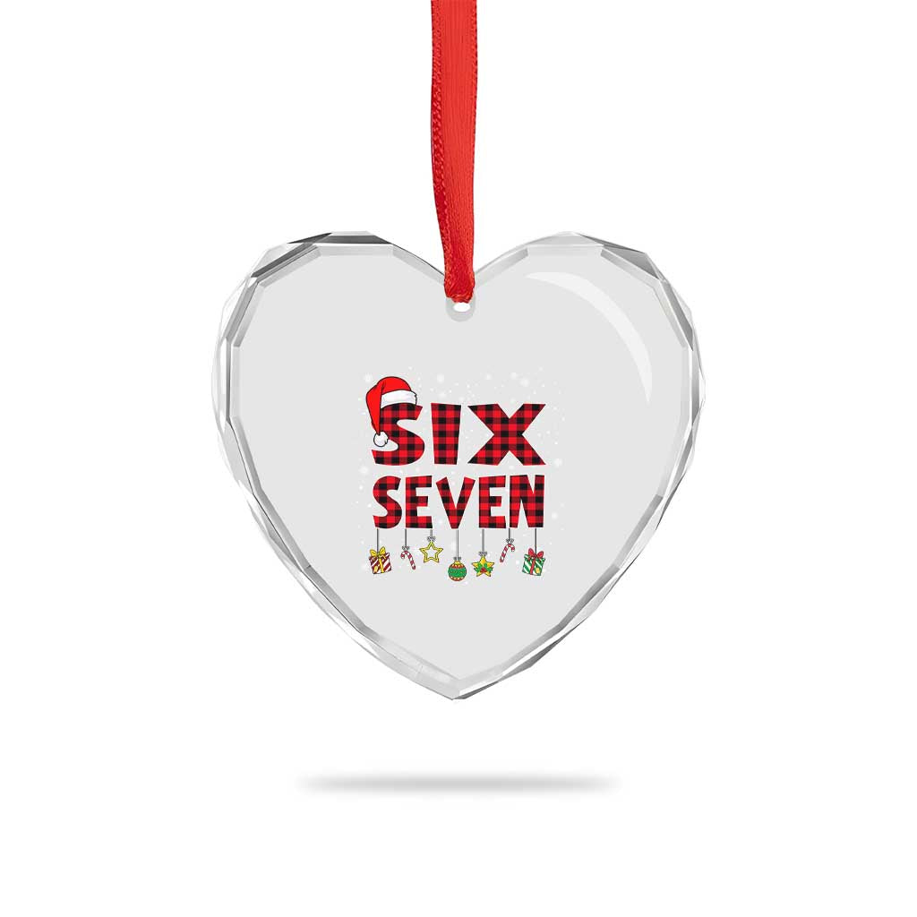 Funny Six Seven Christmas Heart Crystal Glass Ornament 67 Meme Gen Alpha Slang Red Plaid Xmas Pajamas TS10 Print Your Wear