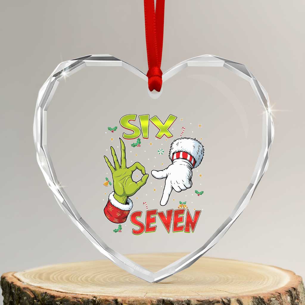 Funny Six Seven Christmas Heart Crystal Glass Ornament 67 Meme Xmas Santa Elf Hand Gen Alpha TS11 Transparent Glass 3'' Heart Print Your Wear