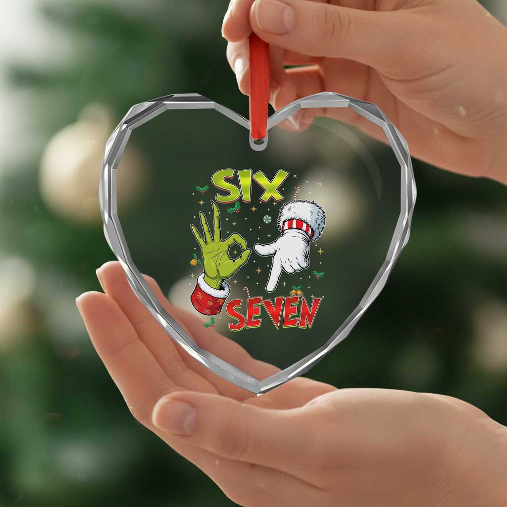 Funny Six Seven Christmas Heart Crystal Glass Ornament 67 Meme Xmas Santa Elf Hand Gen Alpha TS11 Print Your Wear