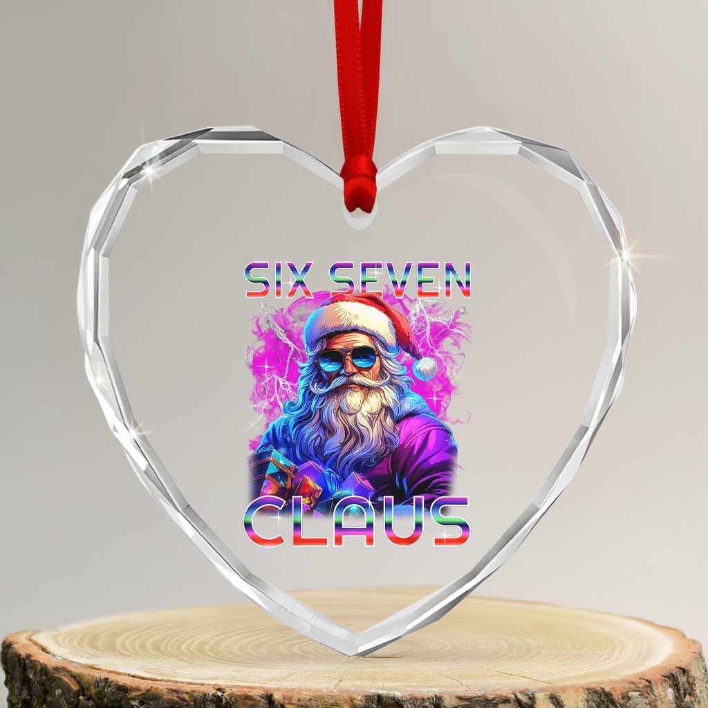Funny Six Seven Claus Heart Crystal Glass Ornament 67 Christmas Santa Meme Gen Alpha TS11 Transparent Glass 3'' Heart Print Your Wear