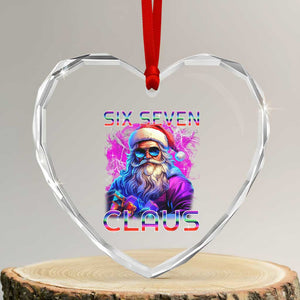 Funny Six Seven Claus Heart Crystal Glass Ornament 67 Christmas Santa Meme Gen Alpha TS11 Transparent Glass 3'' Heart Print Your Wear