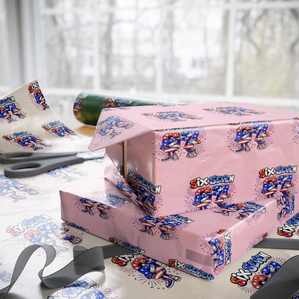 Funny Six Seven Dabbing Wrapping Paper Roll Patriotic American Pride Gift