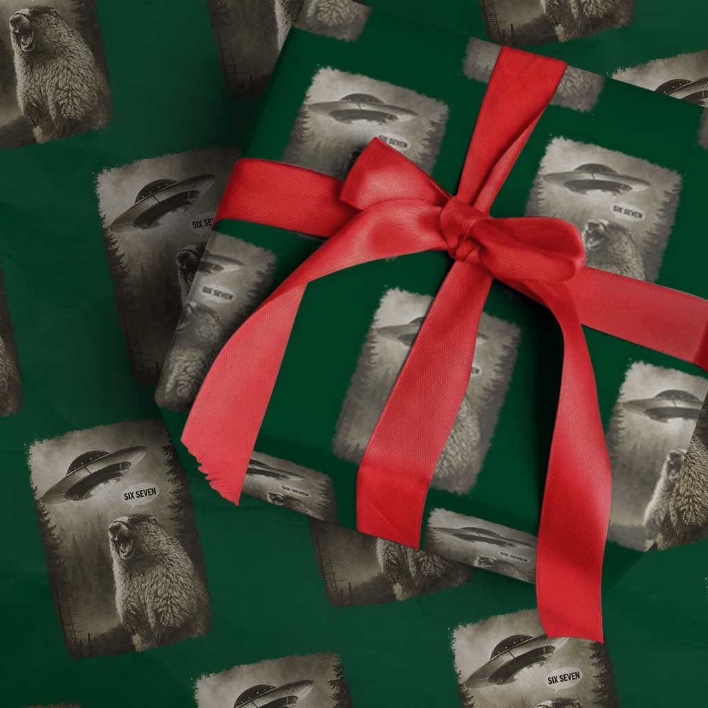 Funny Six Seven Wrapping Paper Roll Screaming Groundhog UFO Meme TS14 Green Print Your Wear