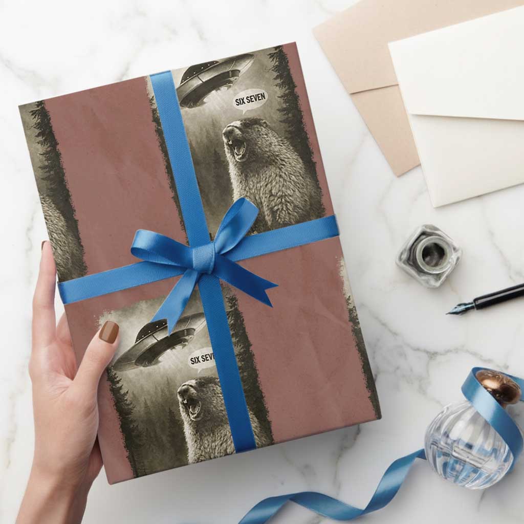 Funny Six Seven Wrapping Paper Roll Screaming Groundhog UFO Meme TS14 Mocha Print Your Wear