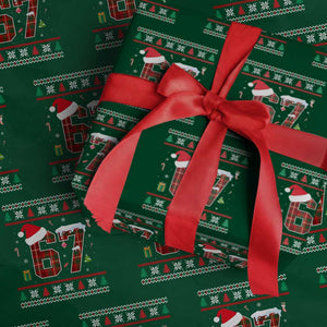 Funny Six Seven Meme Christmas Ugly Sweater Wrapping Paper Roll Trendy Tiktok Gift TS12 Green Print Your Wear