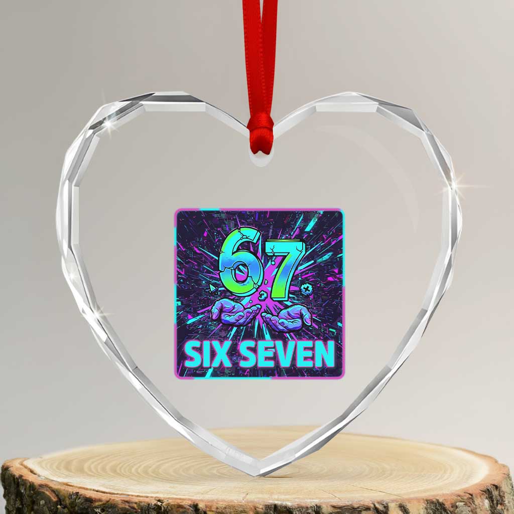 Funny Six Seven Meme Heart Crystal Glass Ornament Cyberpunk Neon Style TS12 Transparent Glass 3'' Heart Print Your Wear