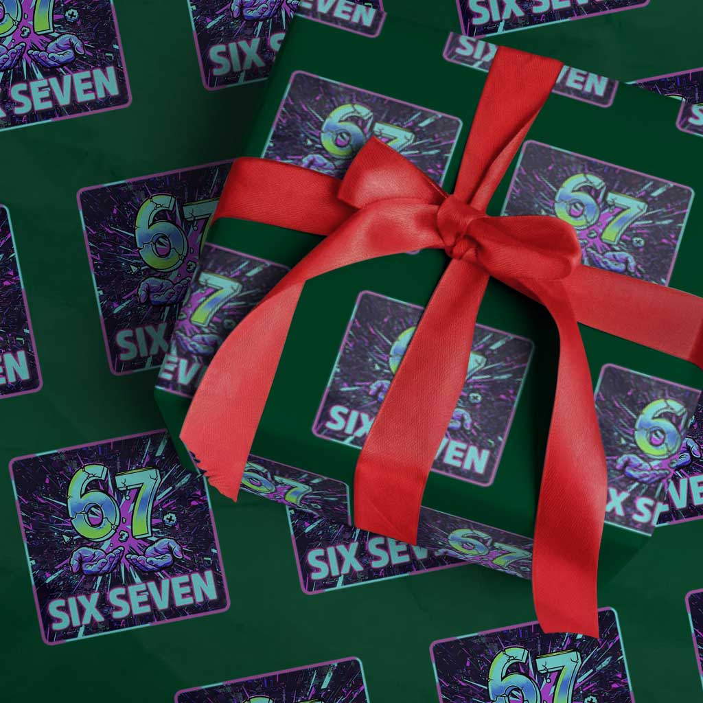 Funny Six Seven Meme Wrapping Paper Roll Cyberpunk Neon Style TS12 Green Print Your Wear