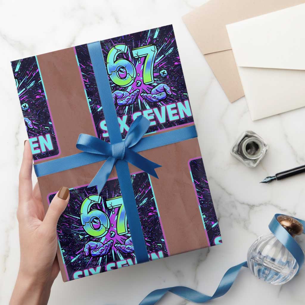 Funny Six Seven Meme Wrapping Paper Roll Cyberpunk Neon Style TS12 Mocha Print Your Wear