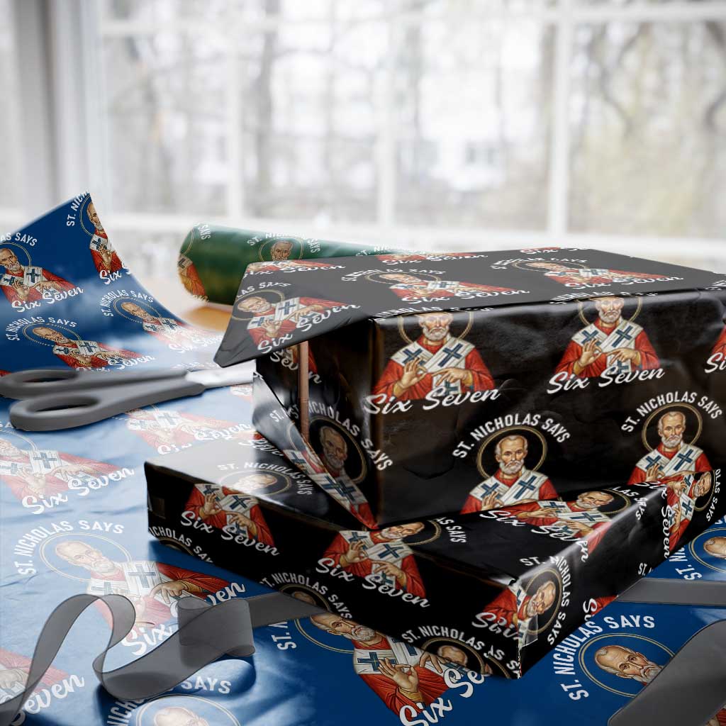 Funny Six Seven Meme Wrapping Paper Roll Saint Nicholas Says 67 Gen Alpha Slang TS14 Black Print Your Wear