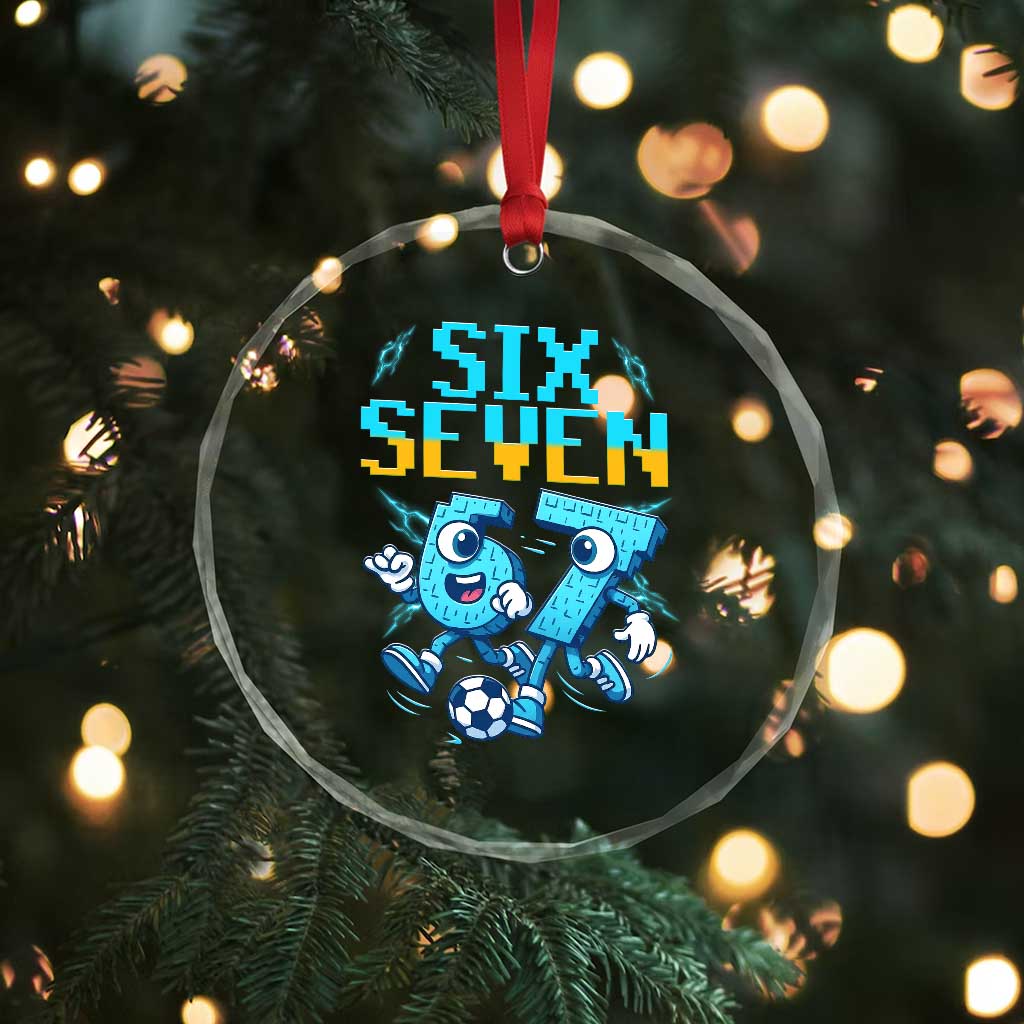 Funny Six Seven Pixel Playing Soccer Crystal Glass Ornament Gen Z Alpha Gift TS12 Print Your Wear