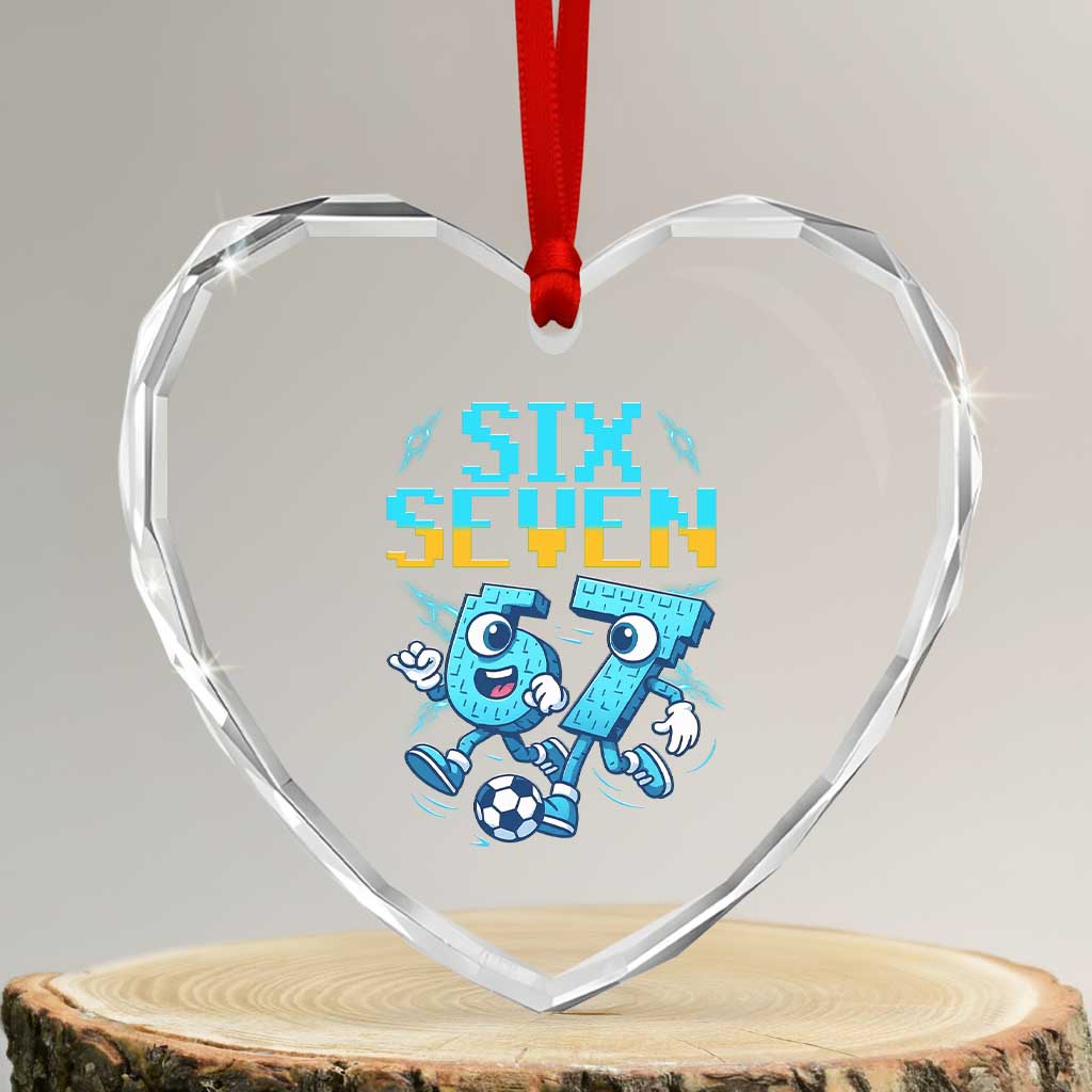 Funny Six Seven Pixel Playing Soccer Heart Crystal Glass Ornament Gen Z Alpha Gift TS12 Transparent Glass 3'' Heart Print Your Wear