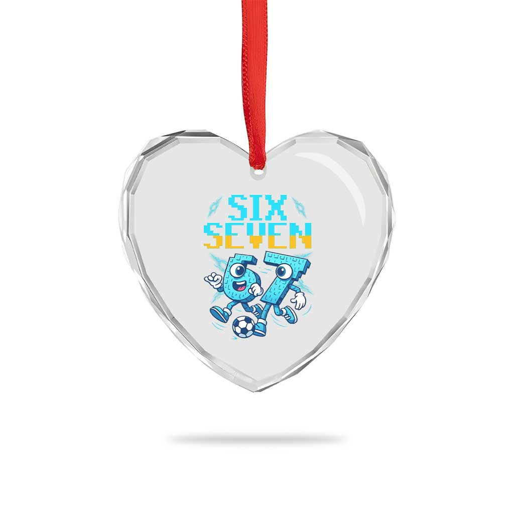 Funny Six Seven Pixel Playing Soccer Heart Crystal Glass Ornament Gen Z Alpha Gift TS12 Print Your Wear