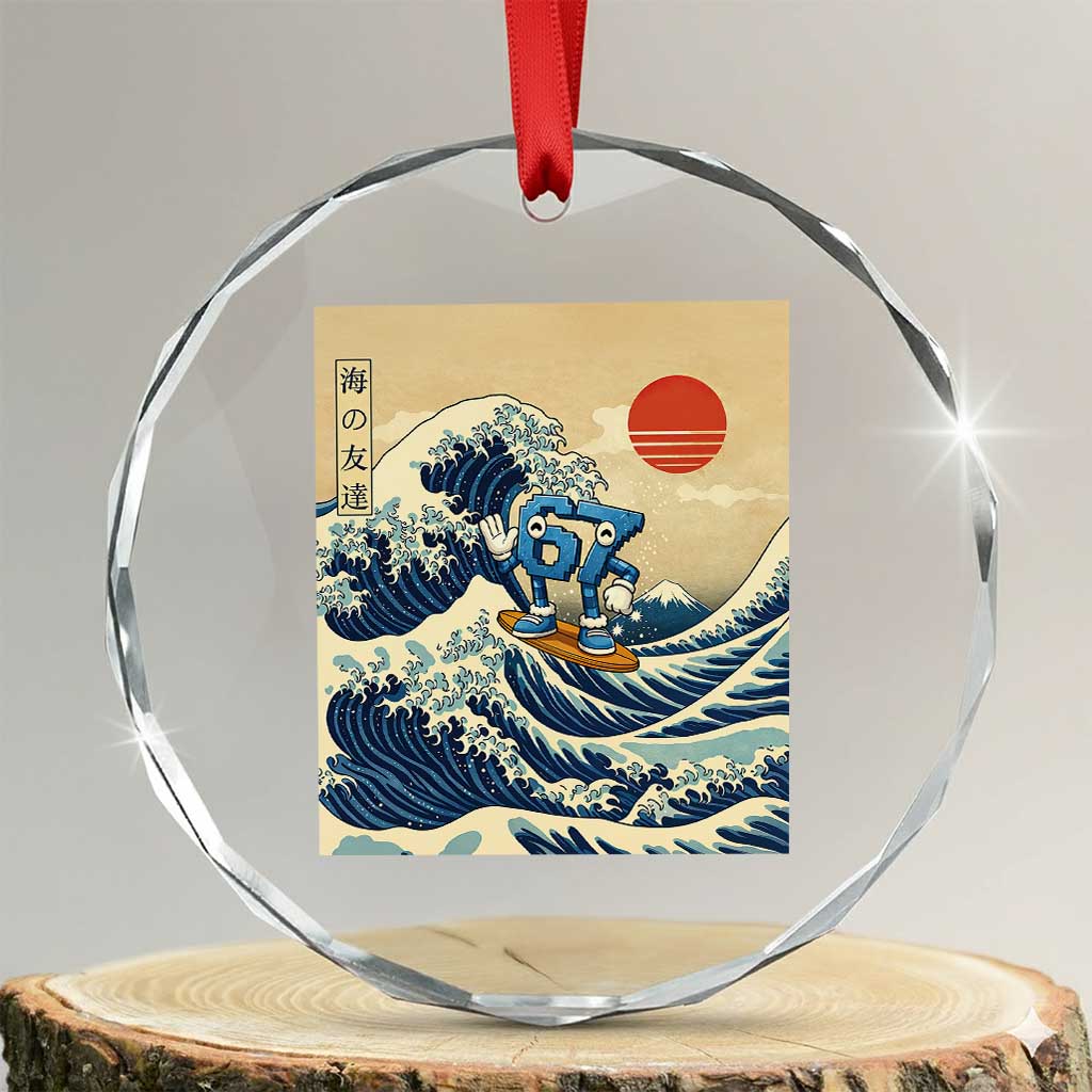 Funny Six Seven Surfing Crystal Glass Ornament The Great Wave Kanagawa Japanese 67 Brainrot Meme TS14 Transparent Glass 3'' Circle Print Your Wear