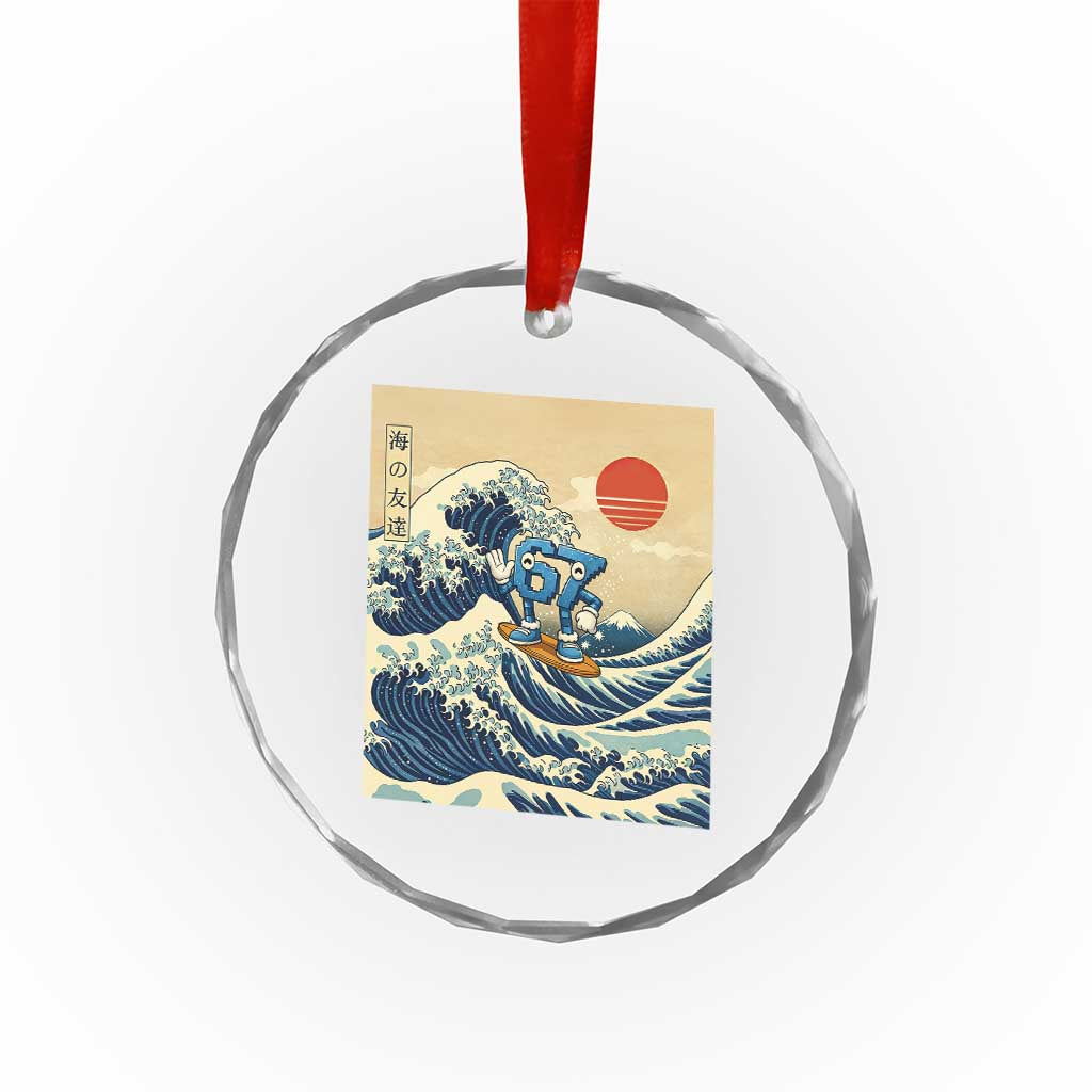 Funny Six Seven Surfing Crystal Glass Ornament The Great Wave Kanagawa Japanese 67 Brainrot Meme TS14 Print Your Wear