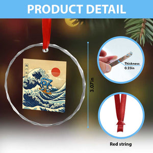 Funny Six Seven Surfing Crystal Glass Ornament The Great Wave Kanagawa Japanese 67 Brainrot Meme TS14 Print Your Wear