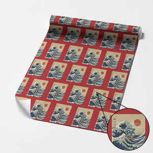 Funny Six Seven Surfing Wrapping Paper Roll The Great Wave Kanagawa Japanese 67 Brainrot Meme TS14 Red Print Your Wear