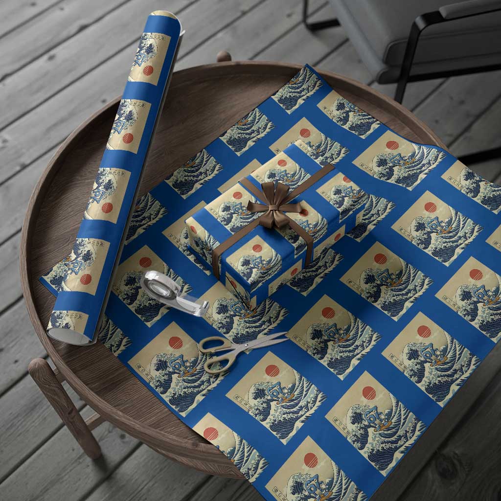 Funny Six Seven Surfing Wrapping Paper Roll The Great Wave Kanagawa Japanese 67 Brainrot Meme TS14 Blue Print Your Wear