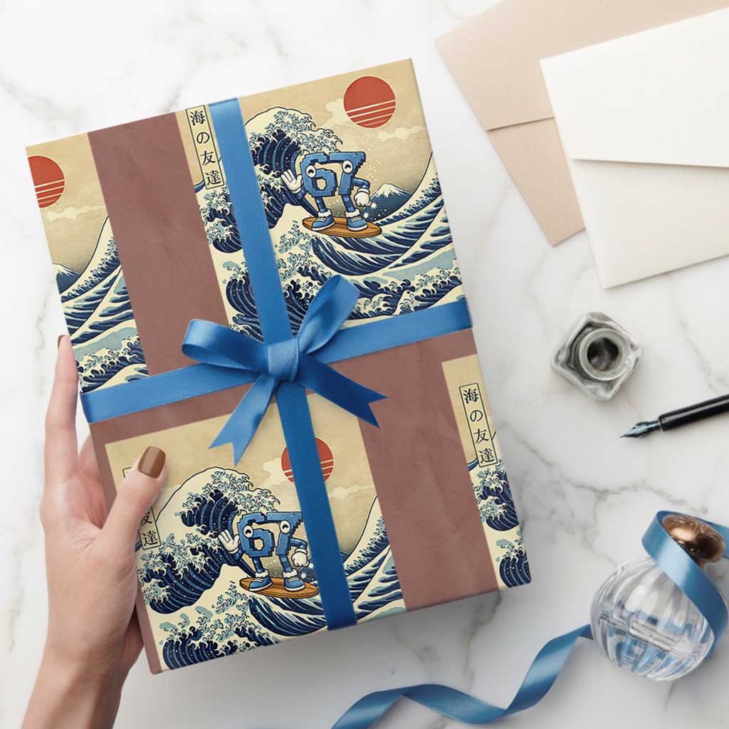 Funny Six Seven Surfing Wrapping Paper Roll The Great Wave Kanagawa Japanese 67 Brainrot Meme TS14 Mocha Print Your Wear