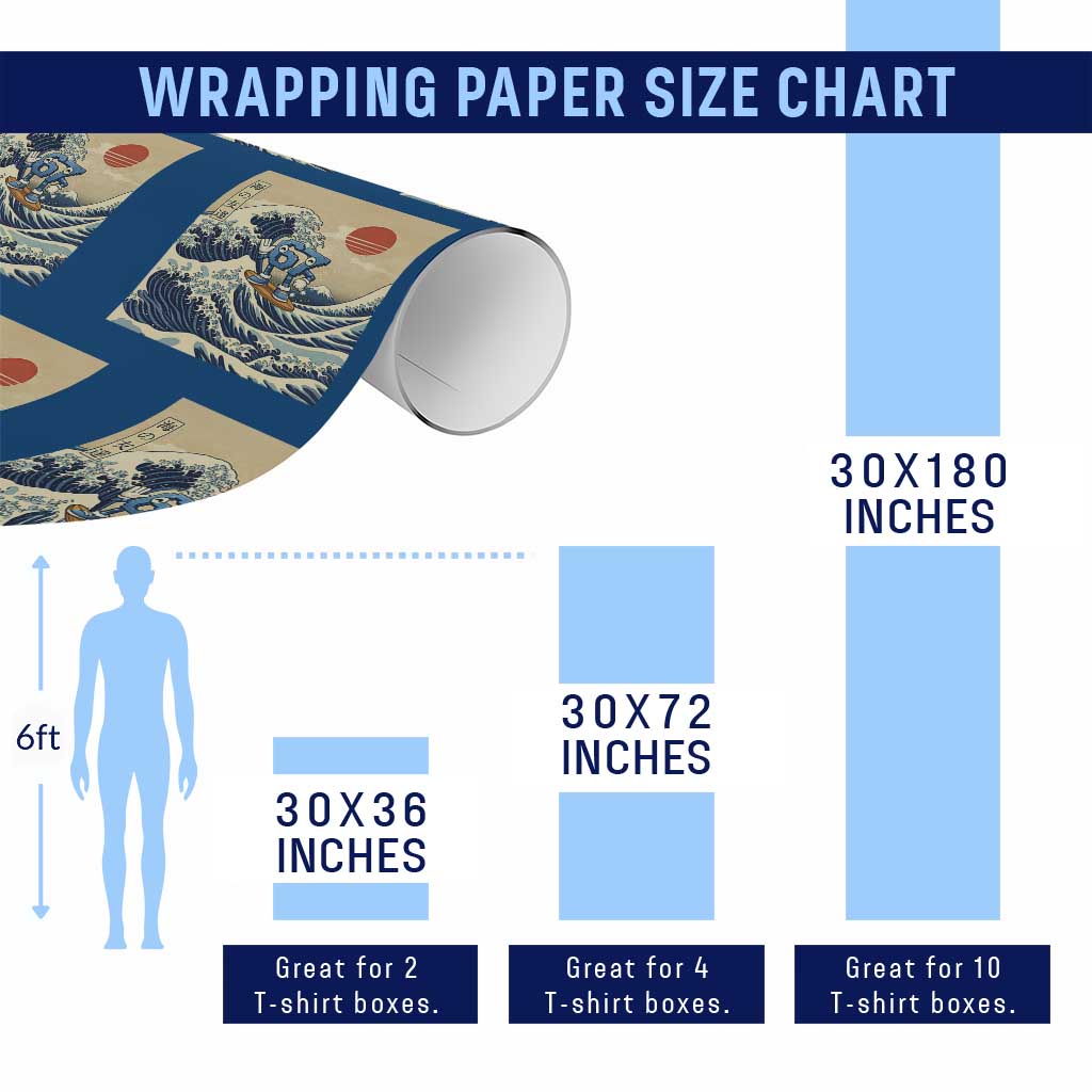 Funny Six Seven Surfing Wrapping Paper Roll The Great Wave Kanagawa Japanese 67 Brainrot Meme TS14 Print Your Wear