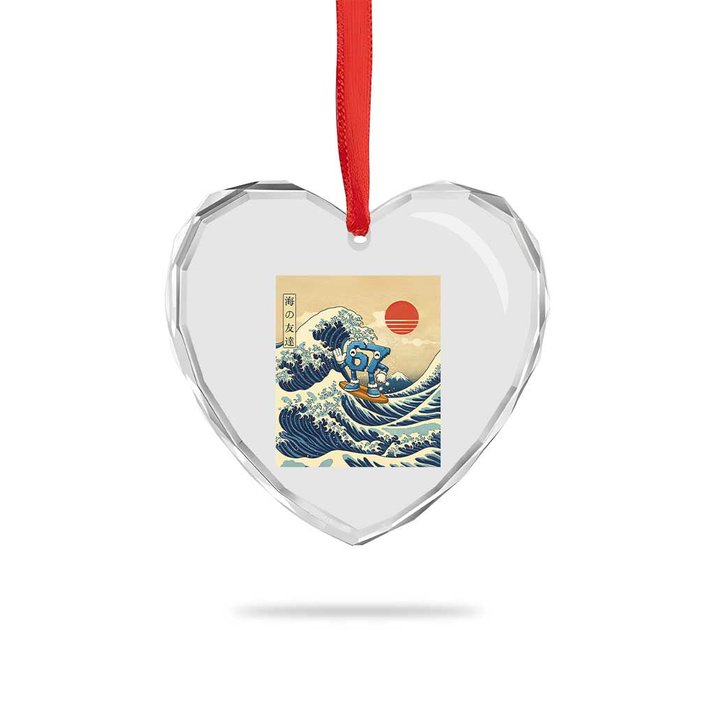 Funny Six Seven Surfing Heart Crystal Glass Ornament The Great Wave Kanagawa Japanese 67 Brainrot Meme TS14 Print Your Wear